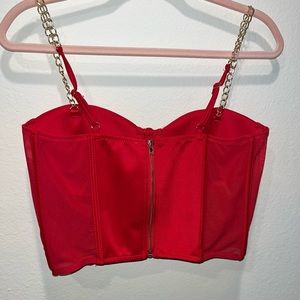 Red Corset crop top. Gold chain straps